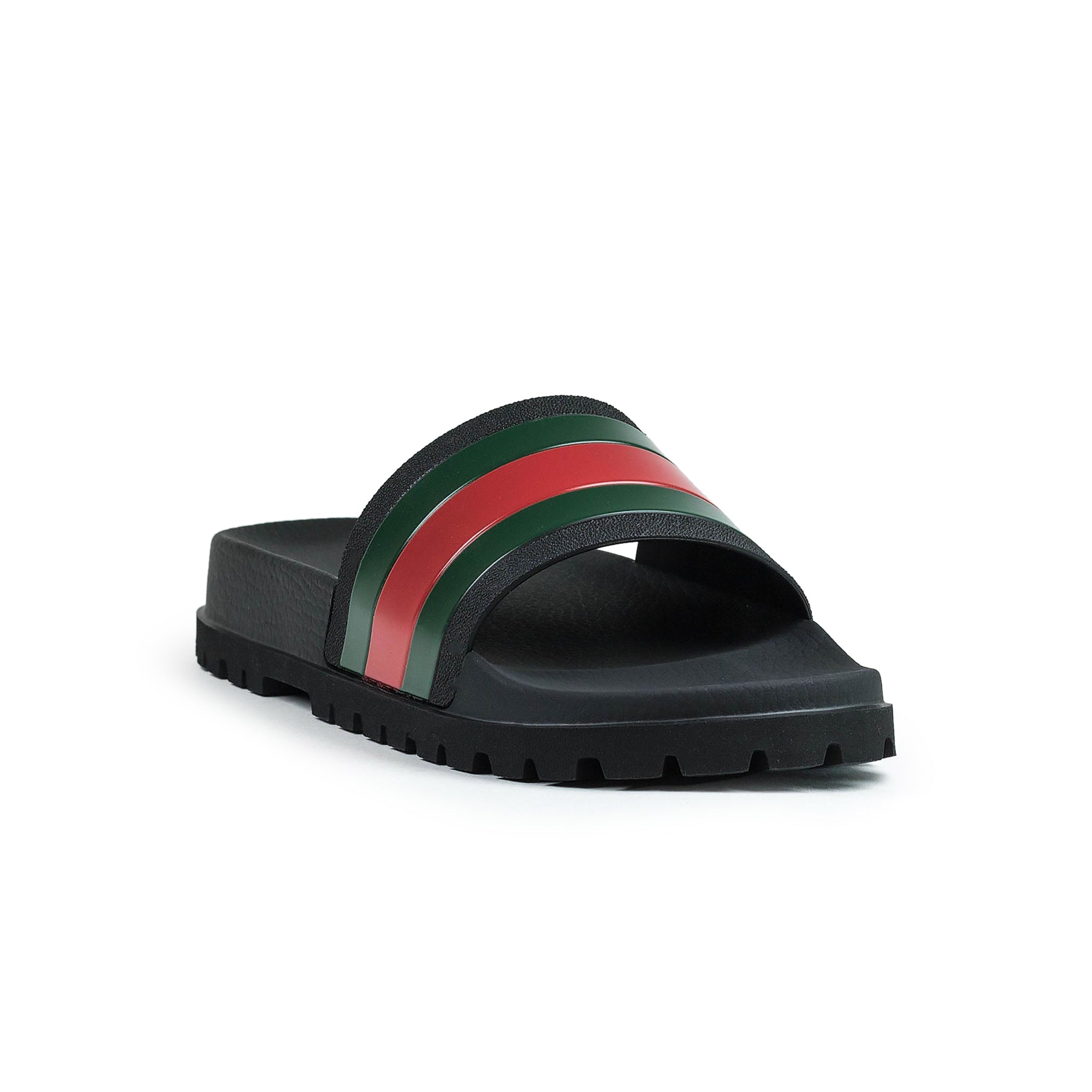 Image of Gucci Web Chunky Pool Slides Black/Red/Green